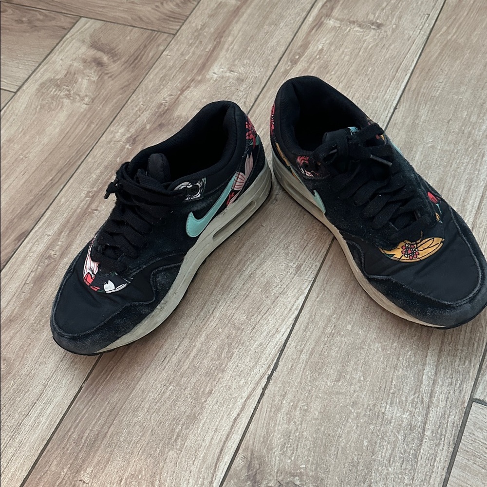 Nike Air Max 1 ‘Floral’ Black Sneakers size 7.5 - Picture 4 of 10